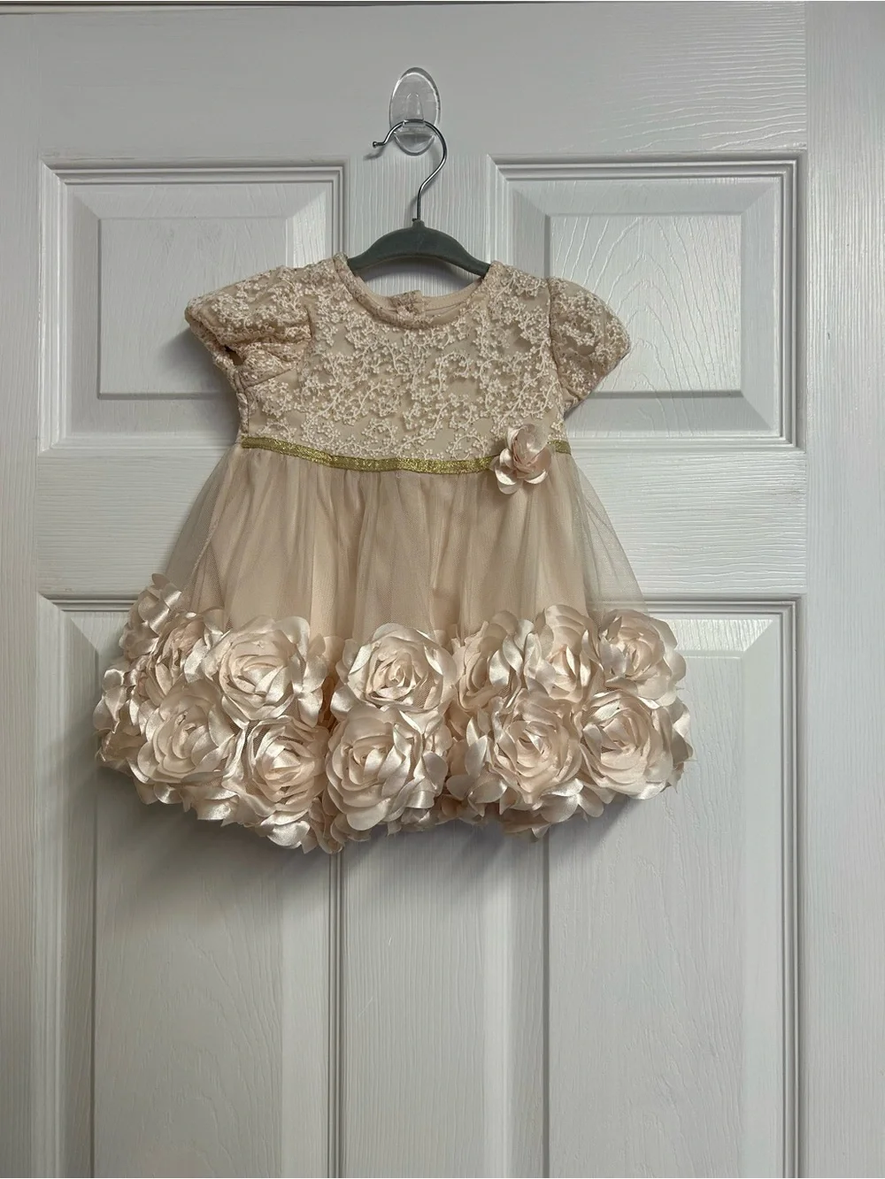 Blueberi Boulevard Champagne Dress With Roses and Coat With Roses Print
